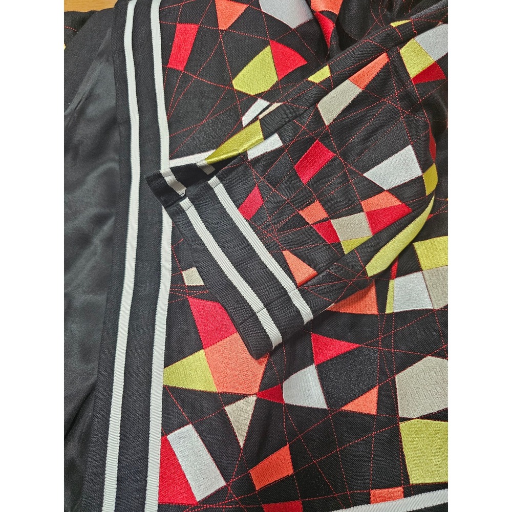 Linda Allard Ellen Tracy Linen Blazer Jacket Womens M Multicolor Artsy Abstract - Picture 11 of 14
